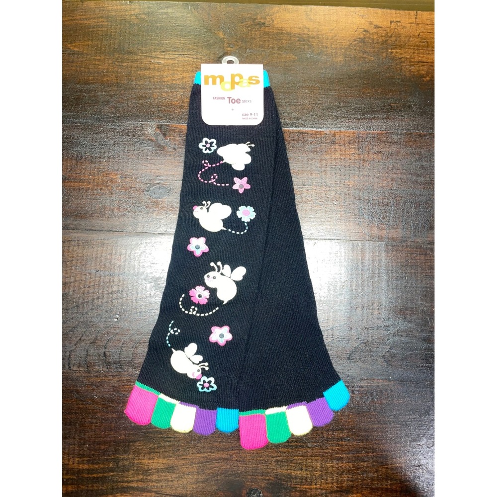 MOPAS‎ Fashion Toe Socks Black Bees Flowers Size 9-11